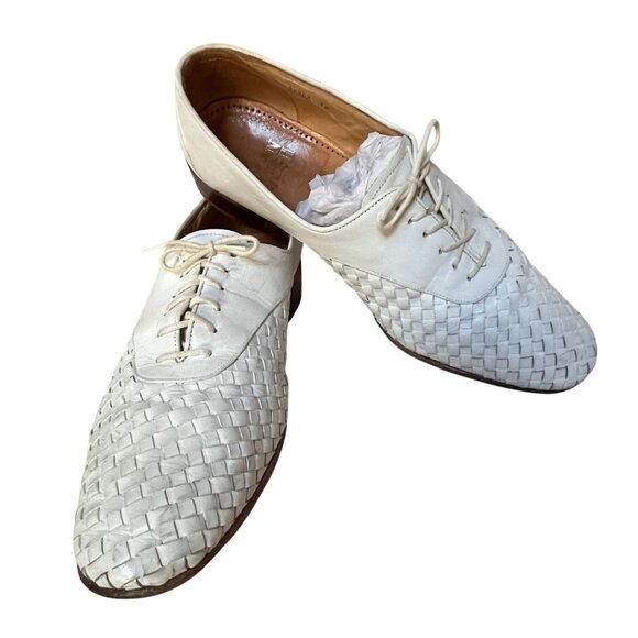 Vintage Nunn Bush White Woven Intrecciato Leather Lace-Up Brogues Mens Size 10